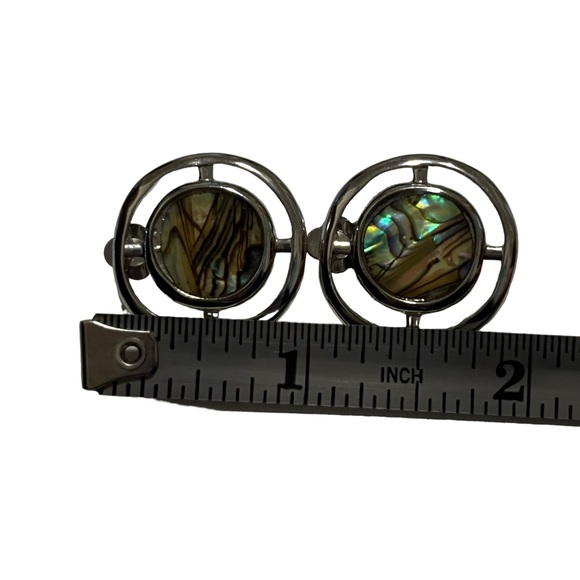 Silver Tone Abalone Shell Clip on Earrings - Picture 5 of 6